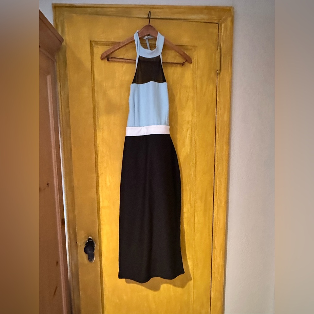 Boohoo Black and Light Blue Midi Dress